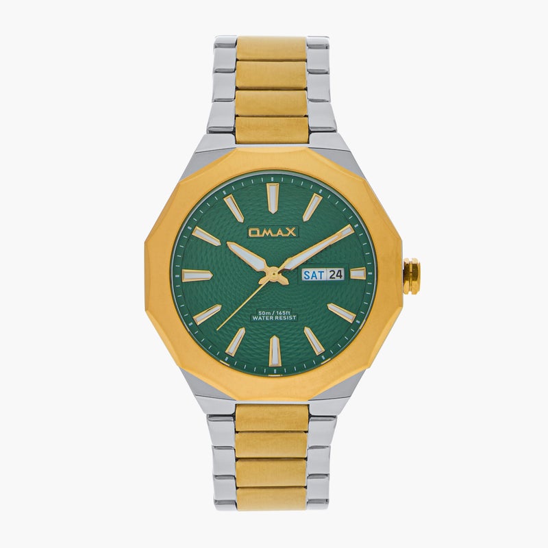 Omax Men's Green Dial Watch with Gold and Silver Band - Image 1